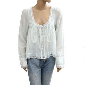 Free People Forevermore Long-Sleeve Blouse Top Sheer Lace Cotton M 284830